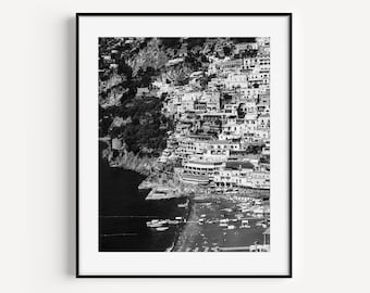 Black and White Positano Italy Print, Amalfi Coast Art, Positano Gift, Mediterranean Beach, Italy Photography, Wall Art for Beach House