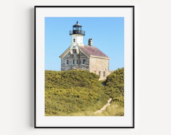 Block Island Lighthouse, Coastal Wall Art, Beach Travel Photography, Rhode Island, New England Decor, Nautical Wall Decor for Beach House