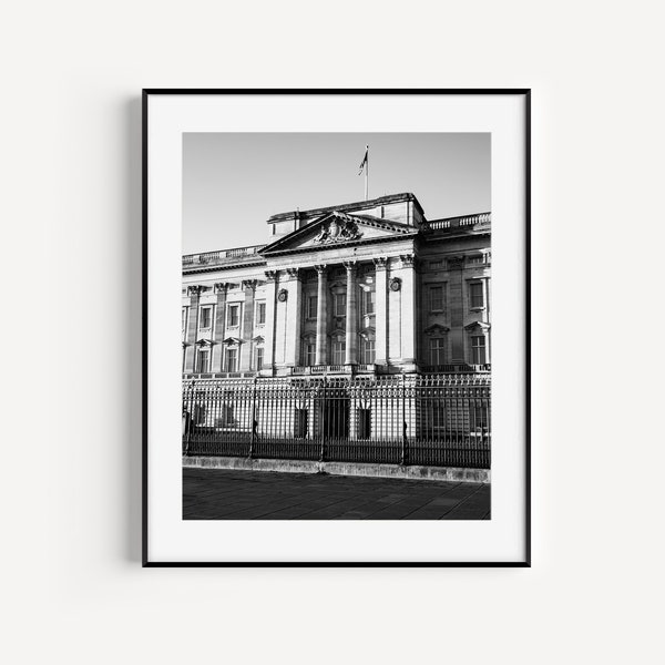 Cadeau pour le palais de Buckingham, photographie noir et blanc à Londres, affiche de voyage en Angleterre, décoration murale britannique, impression d'architecture, art mural bureau