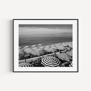 Black and White Stripe Beach Umbrella Print, French Riviera, Nice France, Cote D'Azur, Beach Travel Photography, Wall Art for Beach House