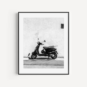 Black and White Italian Vespa Wall Art, Rome Italy Gift, European Scooter, Travel Photography, Minimalist Wall Decor for Living Room or Dorm