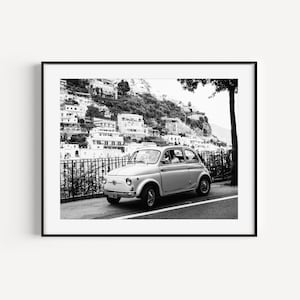 Amalfi Coast Digital Download, Black and White Italian Car Printable, Italian Riviera Travel Photography, Italy Wall Decor for Living Room