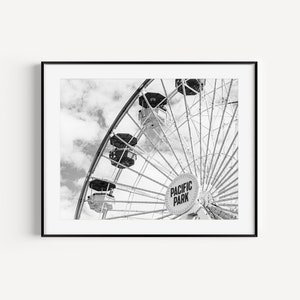 Black and White Santa Monica Pier Ferris Wheel Print, Pacific Park California, Minimalist Art, Nursery Wall Art, Carnival Ride Wall Decor