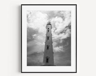 Black and White California Lighthouse Wall Art, Aruba Photography, Coastal Wall Decor, Lighthouse Gift, Nautical Art for Beach House