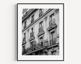 Black and White Paris Balcony Print, Parisian Balcony, Travel Photography, French Wall Decor, European Architecture Print for Gallery Wall