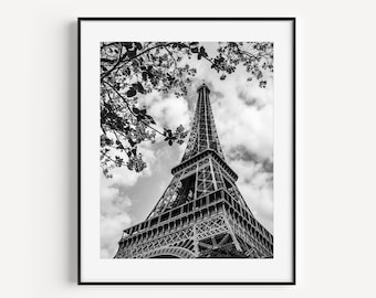 Eiffel Tower Poster, Black and White Paris Print, French Wall Decor, Travel Photography, Cityscape Paris Wall Art for Living Room or Bedroom