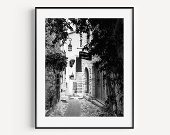 Village of Eze, Black and White French Riviera Print, South of France Photography, European Village, Cote D'Azur Poster, French Wall Decor
