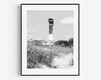 Sullivan's Island Lighthouse, Black and White Charleston SC Photography, Sullivan's Island SC, Beach Photography, Charleston Art Print