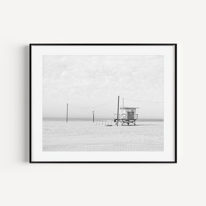 Lifeguard Tower Print, Black and White Beach Photography, Coastal Wall Decor, Ocean Poster, Surf Print, Neutral Beach Art for Living Room