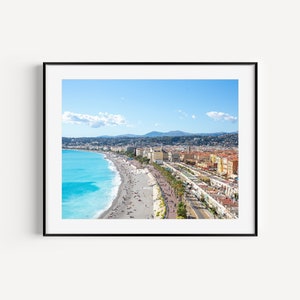 Cote d'Azur Nice, France skyline photography print featuring the Promenade des Anglais and ocean.