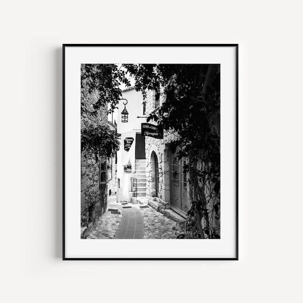 Village of Eze, Black and White French Riviera Print, South of France Photography, European Village, Cote D'Azur Poster, French Wall Decor