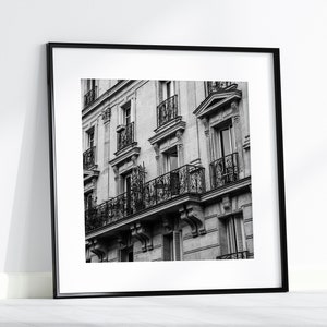 Square Black and White Paris Balcony Print, Parisian Balcony, Travel Photography, French Wall Decor, European Architecture for Gallery Wall