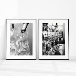 Wine Print Set, Black and White Napa Photography, Wine Glass Wall Decor, Bar Cart Art, Large Wall Art for Modern Kitchen Restaurant or cafe
