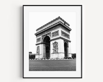 Black and White Arc de Triomphe, Paris GIft, Architecture Print, Travel Photography, French Decor, Paris Wall Art for Office or Living Room