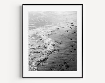 Black and White Beach Photography, Coastal Wall Decor, Ocean Waves Art, Sea Foam, Neutral Beach Print for Beach House or Living Room