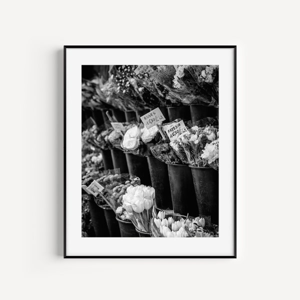 Black and White Parisian Flower Market, Flower Wall Art, Botanical Art, Flower Photography, Floral Nursery Wall Decor, Girly Wall Art