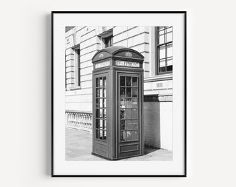 London Phone Booth, Black and White Phone Box Poster, English Telephone Booth, London Photography, Travel Gift, Minimalist Wall Art