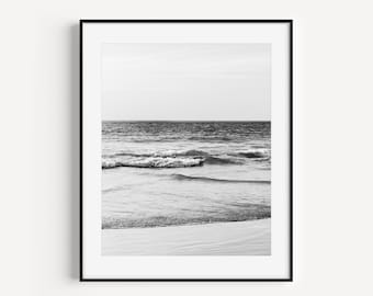 Black and White Ocean Waves Beach Photography, Neutral Beach Print, Coastal Wall Decor, Beach Gift, Minimalist Wall Art for Beach House