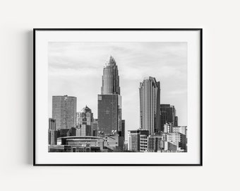 Charlotte Skyline Print, Black and white Charlotte North Carolina Cityscape, Queen City Skyline, Charlotte NC Skyline, Charlotte NC Photo