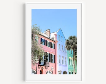 Rainbow Row, Charleston SC Photography, Charleston Battery, South Carolina, Pastel Travel Photography, Colorful Wall Art for Living Room