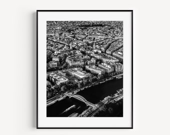 Black and White Paris Skyline Print, Seine River, French Home Decor, European Travel Poster, Large Wall Art, Cityscape, Gallery Wall Print