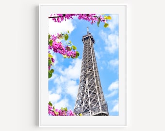 Eiffel Tower Print, Spring in Paris Cherry Blossoms, Travel Photography, French Wall Decor, Girly Wall Art for Living Room, Bedroom or Dorm