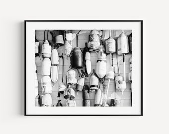 Buoy Photo, Black and White Nautical Art Print, New England Aesthetic, Muted Coastal Decor, Neutral Beach House Decor, Wall Art Buoy Decor