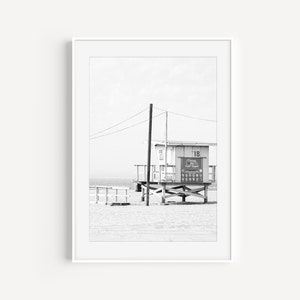 Black and White Beach Photography, Neutral Beach Print, Lifeguard Station, Surf Poster, Coastal Wall Art, Beach House Decor, California Art