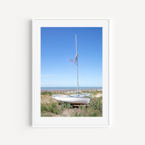 Sailboat Print, Coastal Wall Decor, Neutral Beach Art Travel Photography, Nautical Home Decor, Boat Wall Art for Beach House Living Room
