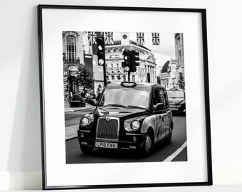 Black Taxi Cab, Black and White London Photography, Europe Travel Poster, London Travel Gift, Square London Print for Office or Living Room