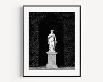 Palace of Versailles Garden Statue, Black and White Paris Photography, French Travel Photography, Minimalist Wall Art for Entryway or Office