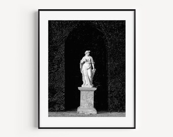 Palace of Versailles Garden Statue, Black and White Paris Photography, French Travel Photography, Minimalist Wall Art for Entryway or Office