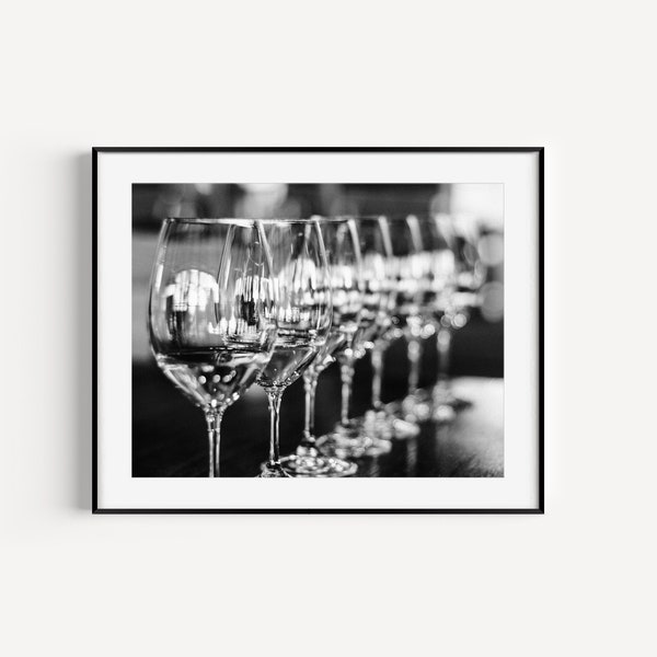 Napa Valley Print, Kitchen Wall Decor, Wine Travel Photography, Black and White Wine Glass Photo, Wine Wall Art for Kitchen or Dining Room