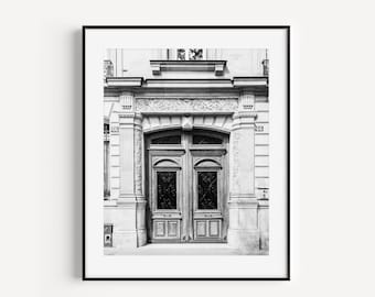 Black and White Paris Door Poster, European Doorways, Paris Travel Photography, French Home Decor, Gallery Wall Art for Living Room Office