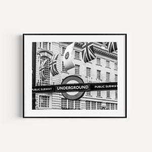 Black and White Piccadilly Circus Underground Station Print, London Underground Poster, Transport Poster, Tube Station Sign, London Wall Art