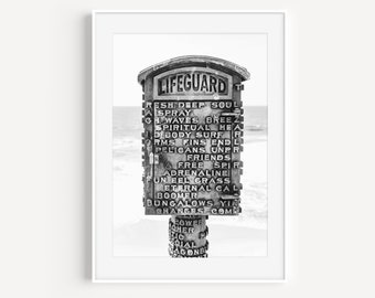 La Jolla Lifeguard Telephone Box, Black and White Beach Travel Photography, Surf Print, Coastal Wall Art for Beach House or Living Room