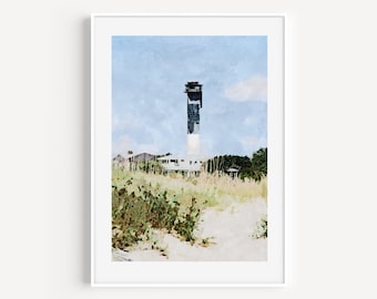 Sullivans Island Lighthouse Watercolor Printable, Digital Download, Beach Print, Charleston Travel Poster, Instant Download Coastal Wall Art