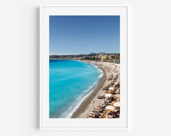 French Riviera Beach Print, Nice France Art, South of France Travel Photography, Mediterranean Sea, Cote D'Azur Wall Decor for Living Room