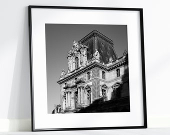 Square Paris Print, Louvre Museum, Black and White France Photography, Europe Travel Photography, Minimalist Wall Art for Living Room Art