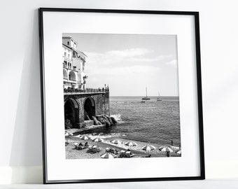 Amalfi Coast, Black and White Square Amalfi Cliff Print, Italy Decor, Travel Photography, Italian Coast, Square Wall Decor for Living Room