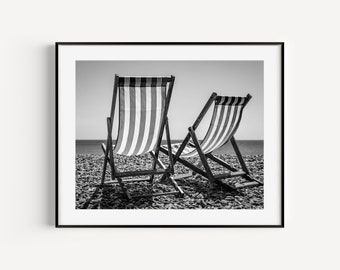 Black and White Beach Print, Beach Chair Photo, Coastal Wall Decor, Neutral Beach House Decor, Beach Cottage Wall Art, Large Summer Wall Art