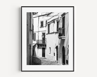 European Alleyway Print, Black and White Europe Travel Photography, Neutral Gallery Wall Art, Minimalist Wall Decor for Living Room