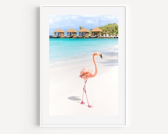 Pink Flamingo Print, Aruba Photography, Travel Poster, Beach House Wall Decor, Tropical Island, Bird Art, Animal Wall Art for Nursery