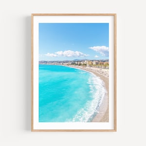 Nice France French Riviera Print, Cote d&#39;Azur Wall Decor, Beach Travel Photography, South of France Poster, Coastal Wall Art for Living Room