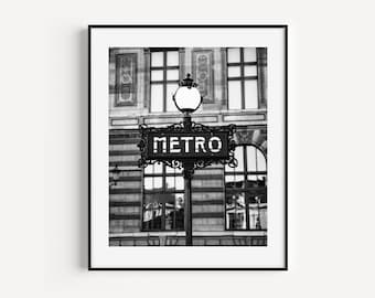 Black and White Paris Photography, Paris Metro Sign Wall Decor, Travel Photography, French Home Decor, Parisian Metro, Francophile Wall Art