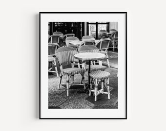 French Cafe Bistro Chair Print, Black and White Paris Photography, Paris Cafe, French Wall Decor for Kitchen Wall Art or Dining Room