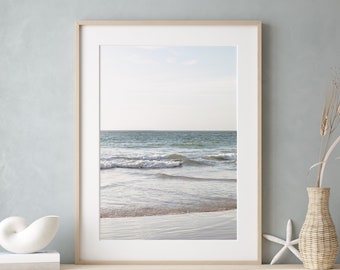 Neutral Beach Ocean Waves, Beach Photography, Beach Cottage Coastal Wall Decor, Beach House Wall Art, Surf Poster, Gift for Beach Lover