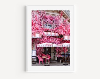Pink Paris Cafe, La Favorite Parisian Cafe, French Restaurant, Pastel Travel Photography, Girly Wall Decor, Floral Cafe Wall Art for Kitchen