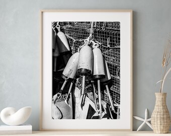 Black and White Fishing Buoys Wall Art, Cape Cod Coastal New England Aesthetic, Nautical Wall Decor, Beach Cottage Home Decor Gift