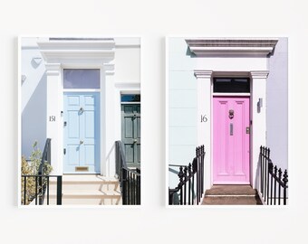 London Doors Print Set, Set of 2 Door Posters, Set of Two Travel Photography, Colorful Wall Decor, Notting Hill Door Posters, Girly Wall Art